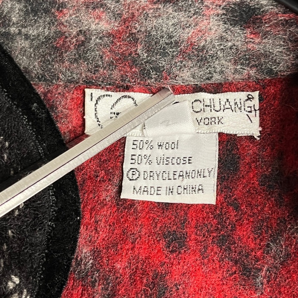 Grace Chuang Red Black Abstract Wool Blend Open Front Jacket Mandarin Collar M - Picture 3 of 10